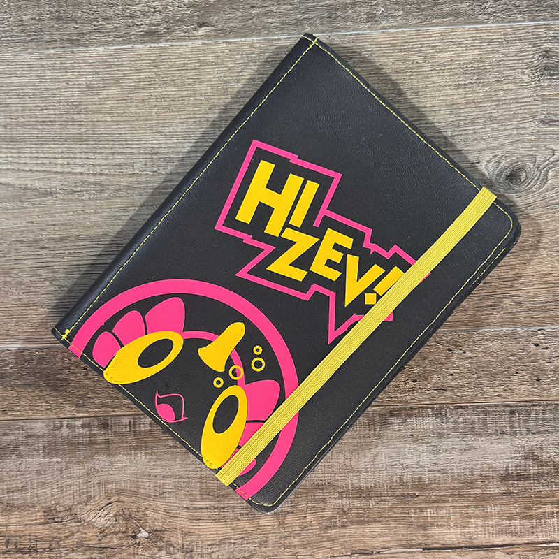 notepad holder featuring a little cartoon fish in a bowl with the words hi zev above her